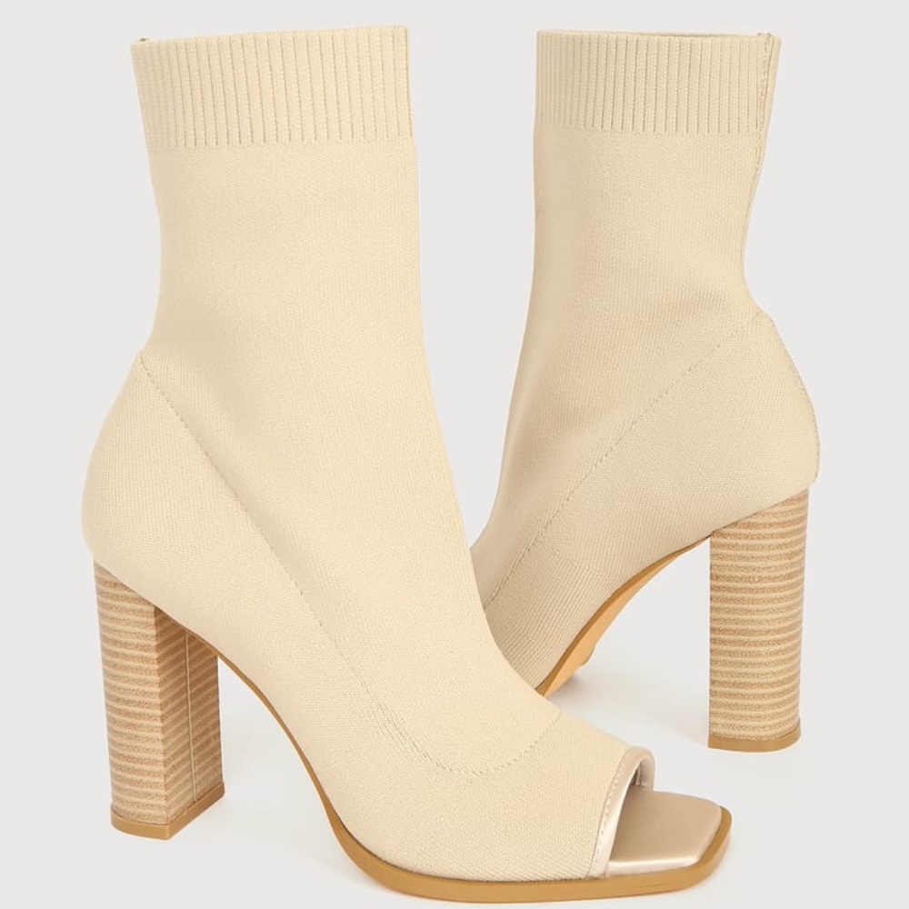 Yvonnie Ivory Knit Peep-Toe Sock Boots